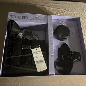 Madden Girl Black Tote Set with Bow and Pouch
